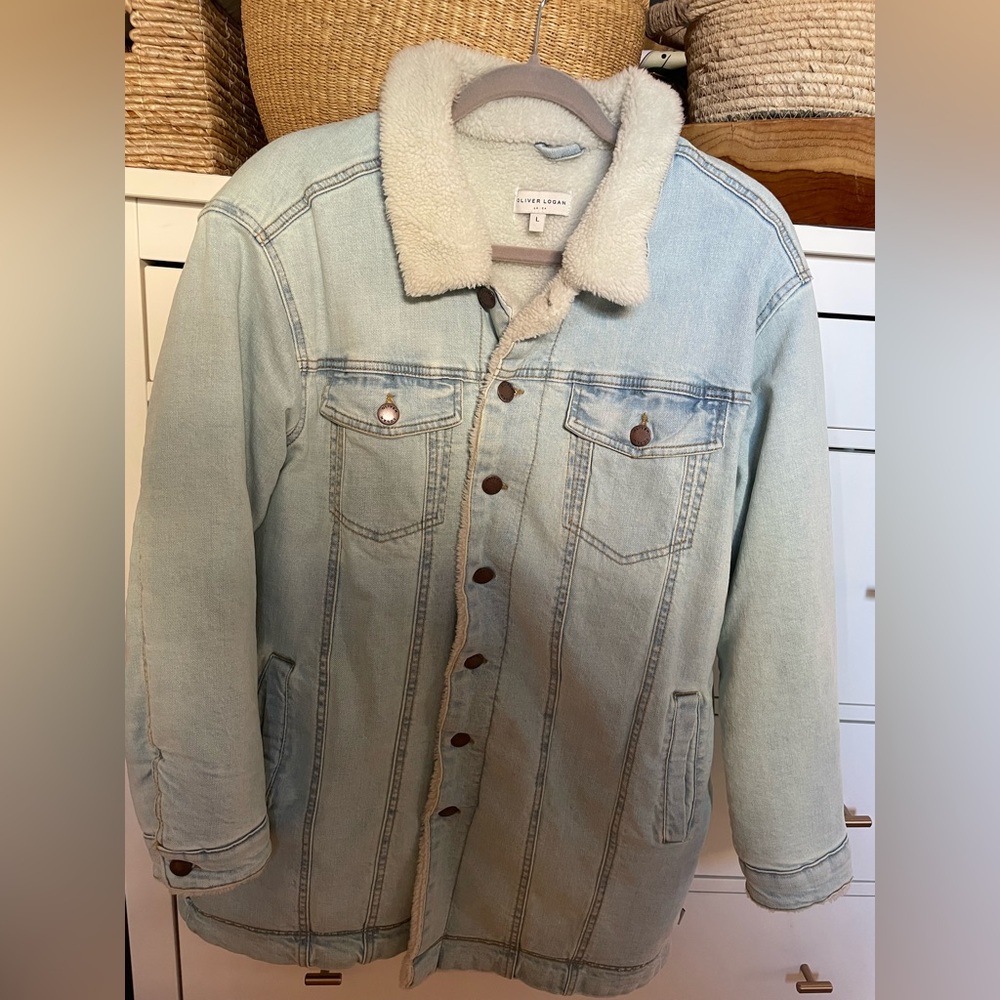 Women's Oliver Logan Light Blue Long Denim and Sherpa Jacket